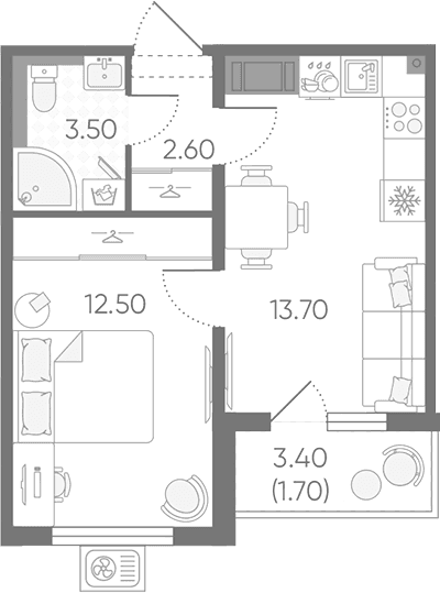 Планировка: 1-комнатная квартира 32,3 м² в ЖК «Зеркальный ручей»