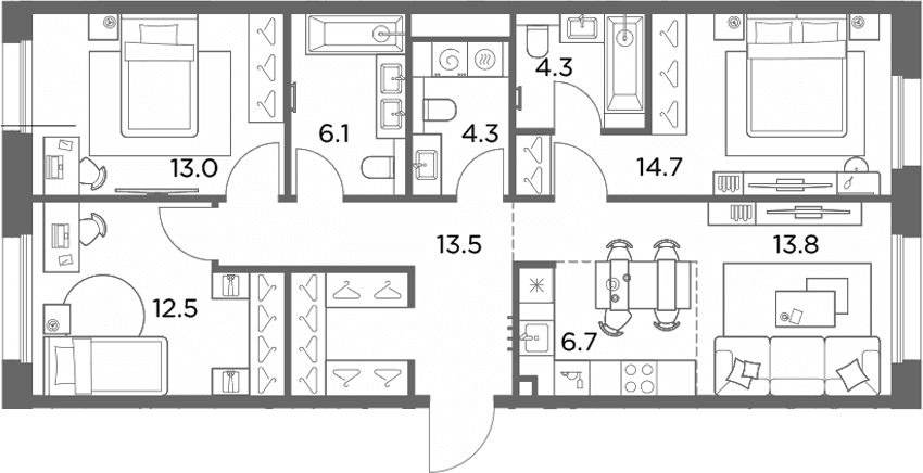 Планировка: Квартира евро-4 88,9 м² в ЖК «Станиславский»