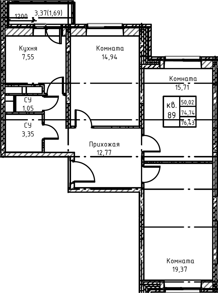 3-комнатная квартира