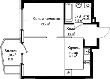 Планировка: Студия 36,6 м² в ЖК «Коллекция»