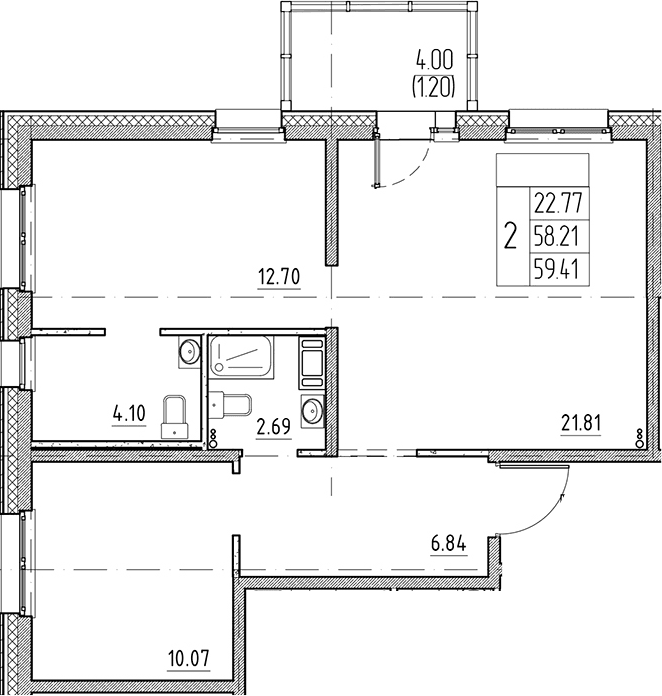 Планировка: Евротрёшка 58,2 м² в ЖК «Сезоны»
