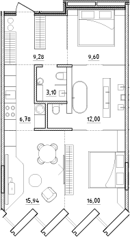 Планировка: Евротрёшка 72,7 м² в ЖК «Zen»