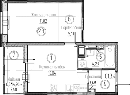 Планировка: Евродвушка 39,7 м² в ЖК «Аквилон Верба»