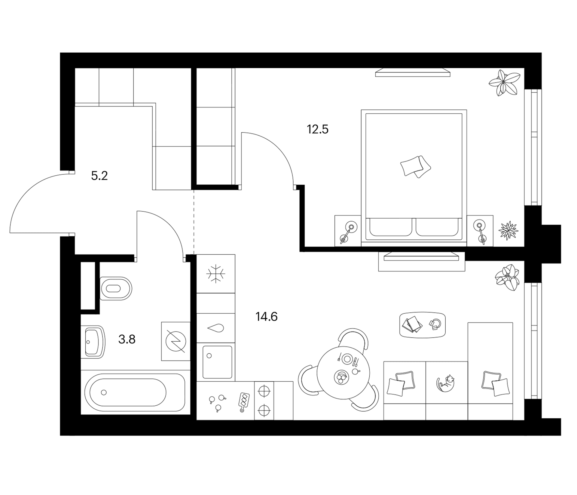 Планировка: 1-комнатная квартира 36,1 м² в ЖК «Зеленый парк»