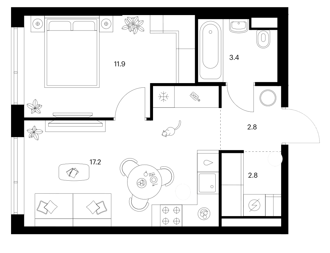 Планировка: 1-комнатная квартира 38,1 м² в ЖК «Строгино 360»