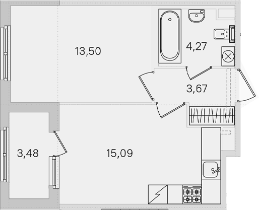 Планировка: 1-комнатная квартира 36,5 м² в ЖК «Дубровский»