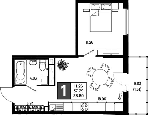 Планировка: Евродвушка 37,3 м² в ЖК «Имена»