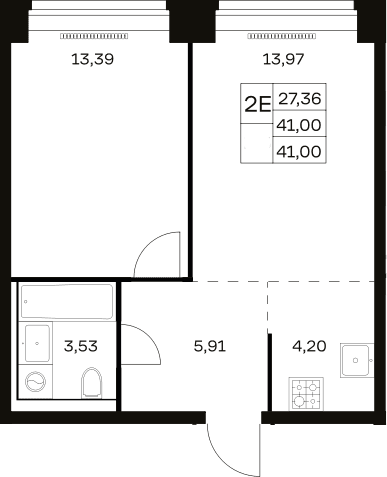 Планировка: Евродвушка 41 м² в ЖК «НОВА»