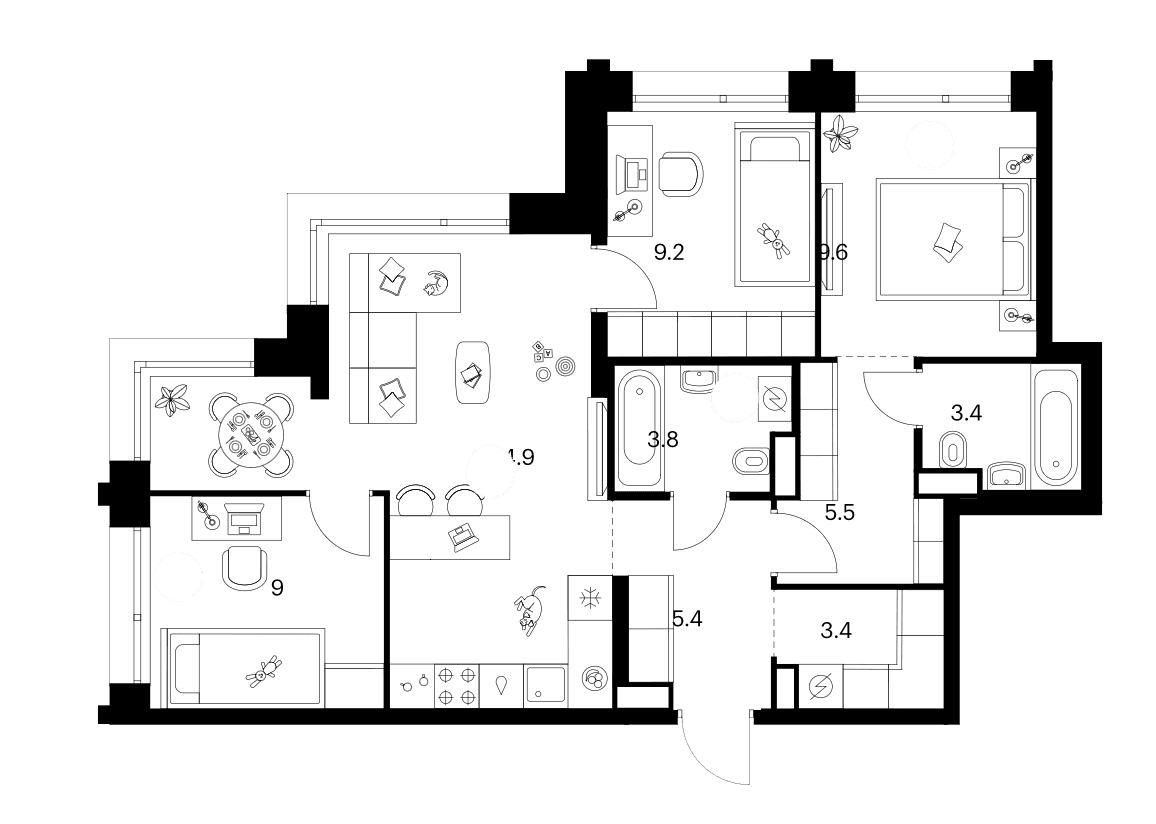 3-комнатная квартира