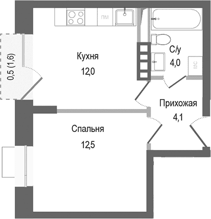1-комнатная квартира