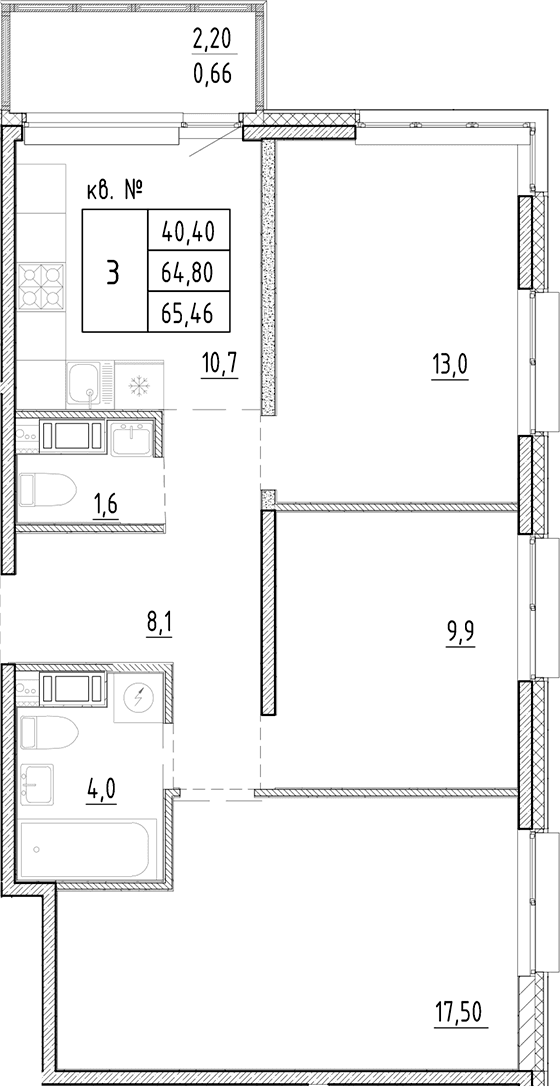 3-комнатная квартира