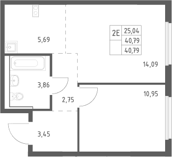 Планировка: Евродвушка 40,8 м² в ЖК «Пригород Лесное»