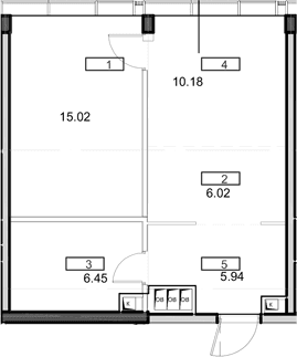 Планировка: Евродвушка 43,6 м² в ЖК «Мод»