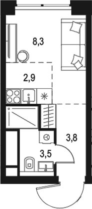 Планировка: Студия 18,5 м² в ЖК «Левел Звенигородская»