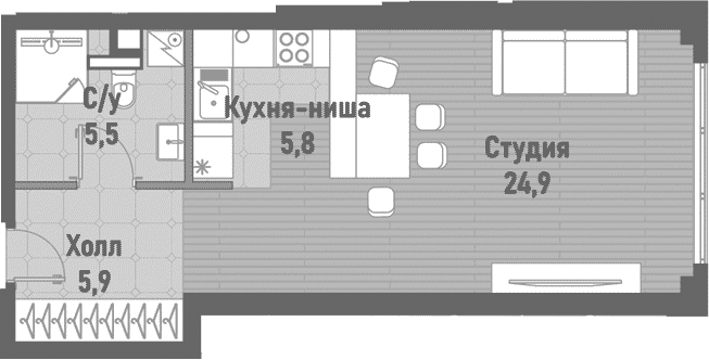 Планировка: Студия 42,1 м² в ЖК «Ренессанс»