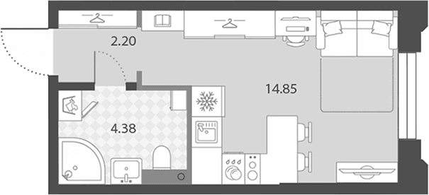 Планировка: Студия 21,4 м² в ЖК «Цивилизация на Неве»