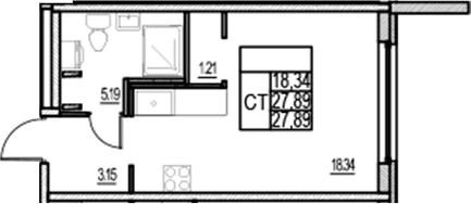 Планировка: Студия 27,9 м² в ЖК «ID Murino III»