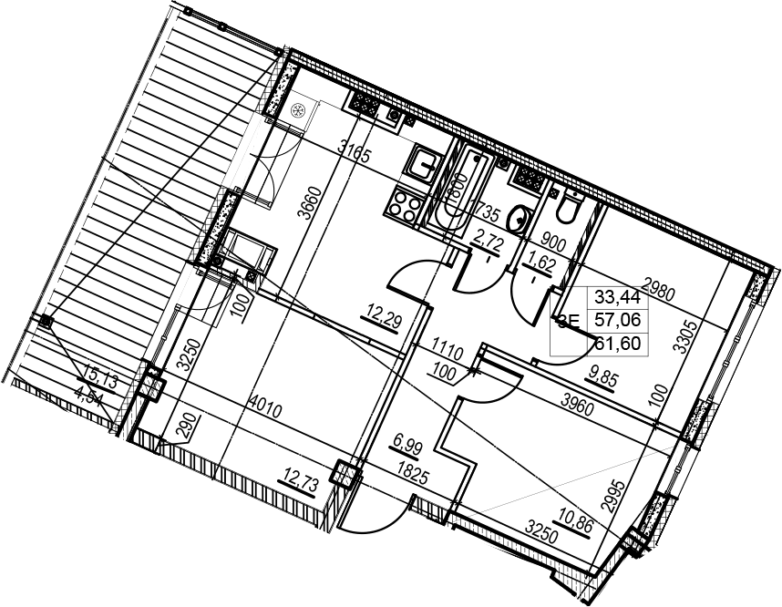 Планировка: Евротрёшка 58,2 м² в ЖК «Neva Residence»