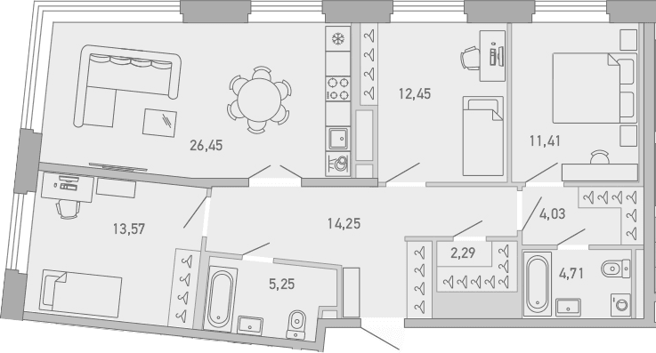 Планировка: 3-комнатная квартира 94,4 м² в ЖК «Министр»