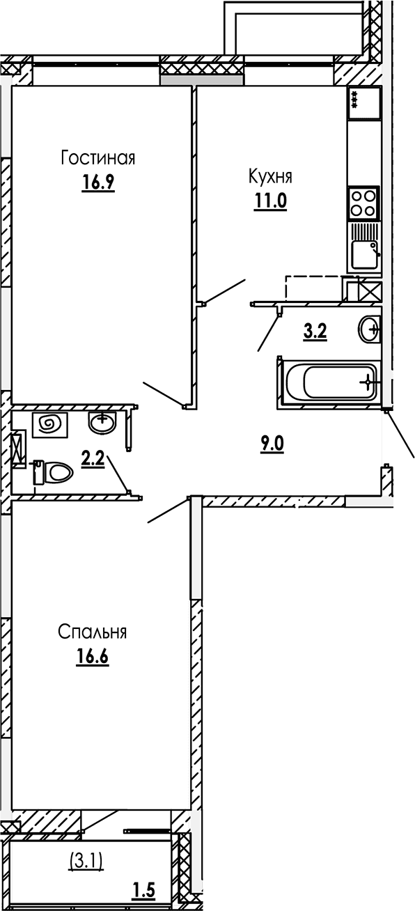 2-комнатная квартира