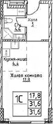 Планировка: Студия 31,6 м² в ЖК «Наметкин Тауэр»