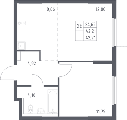 Планировка: Евродвушка 42,2 м² в ЖК «Пригород Лесное»