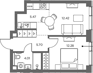 Планировка: Евродвушка 39,9 м² в ЖК «TATE»