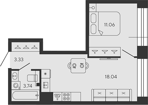 Планировка: Евродвушка 36,2 м² в ЖК «BASHNI ELEMENT»