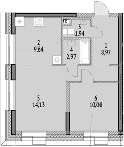 Планировка: Евродвушка 50,5 м² в ЖК «N'ICE LOFT»