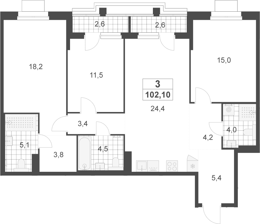 Планировка: Квартира евро-4 99,5 м² в ЖК «Деснаречье»