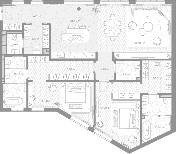 Планировка: 2-комнатная квартира 171 м² в ЖК «Николь»