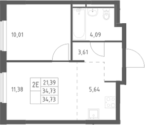 Планировка: Евродвушка 34,7 м² в ЖК «Мытищи Парк»