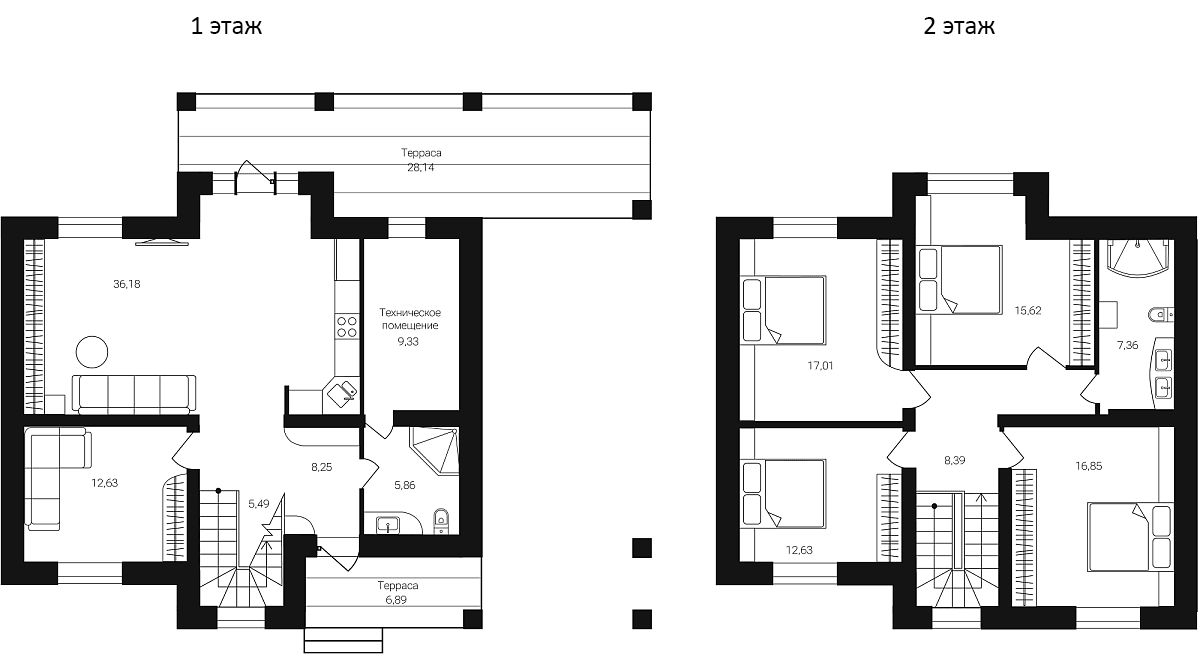 Планировка: Коттедж 155 м² в ЖК «Коттеджный поселок Катуар»