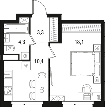 Планировка: 1-комнатная квартира 36,1 м² в ЖК «Левел Лесной»