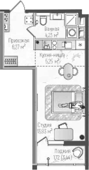 Планировка: Студия 29,6 м² в ЖК «Рига Хиллс»