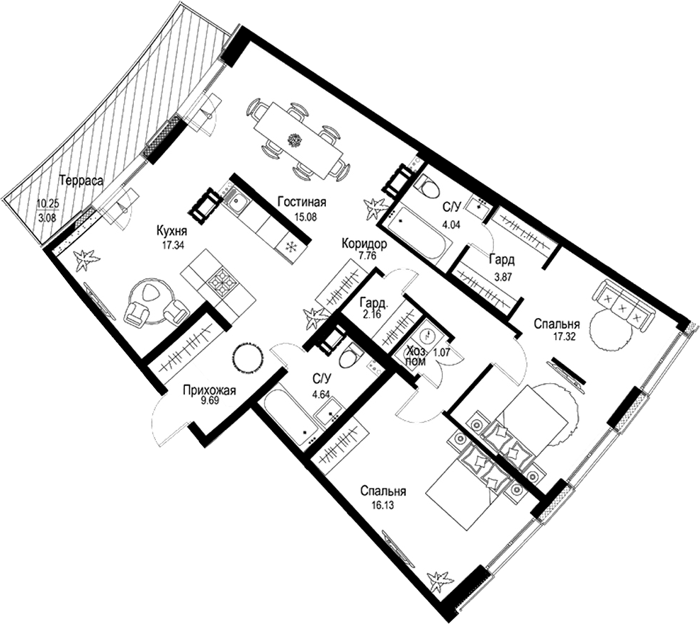 Планировка: Квартира евро-4 99,1 м² в ЖК «ID Petrogradskaya»