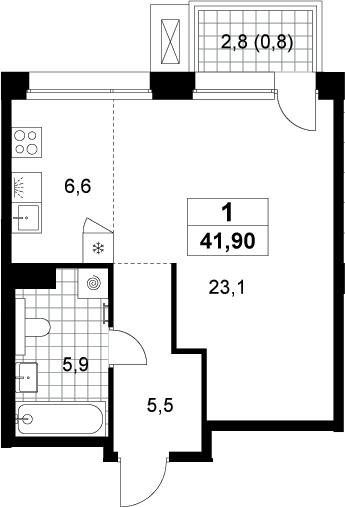 Планировка: Студия 41,1 м² в ЖК «Хольм»