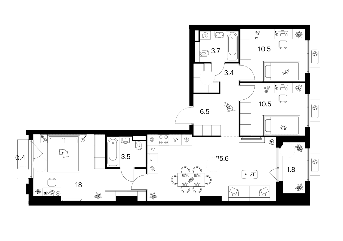 Планировка: 3-комнатная квартира 81,7 м² в ЖК «Белая Дача парк»