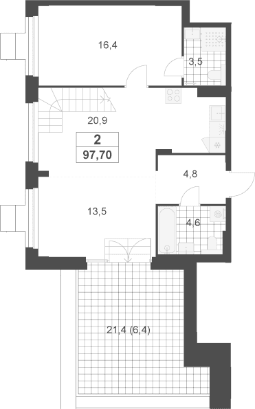 Планировка: Квартира 91,3 м² в ЖК «Южные сады»