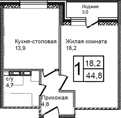 Планировка: Евродвушка 41,4 м² в ЖК «Троицкий»