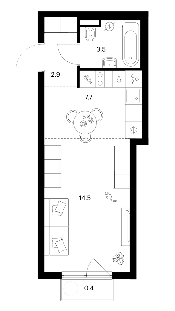Планировка: Студия 28,6 м² в ЖК «Зеленый парк»