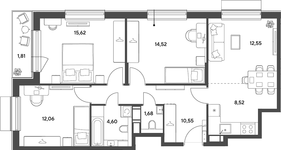 Планировка: Квартира евро-4 80,1 м² в ЖК «Публицист»