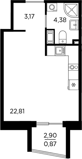 Планировка: Студия 30,4 м² в ЖК «Респект»