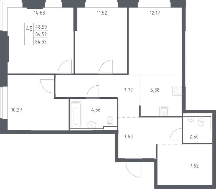 Планировка: Квартира евро-4 84,5 м² в ЖК «Пригород Лесное»