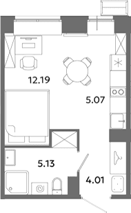 Планировка: Студия 26,4 м² в ЖК «Загляденье»