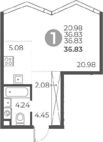 Планировка: Студия 36,8 м² в ЖК «Мневники от Гранель»