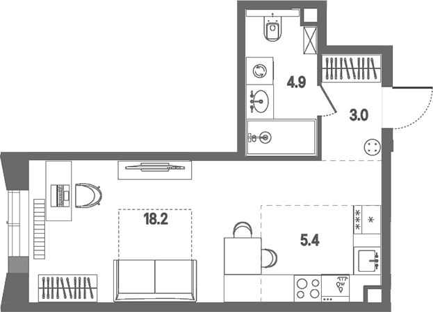 Планировка: Студия 32,6 м² в ЖК «КОД Сокольники»