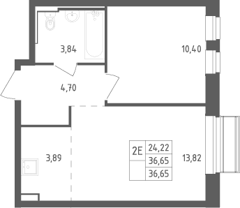 Планировка: Евродвушка 36,7 м² в ЖК «Рублевский квартал»