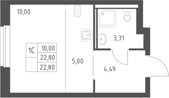 Планировка: Студия 22,8 м² в ЖК «Горки Парк»