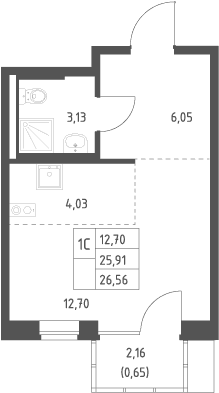 Планировка: Студия 25,9 м² в ЖК «Подольские кварталы»